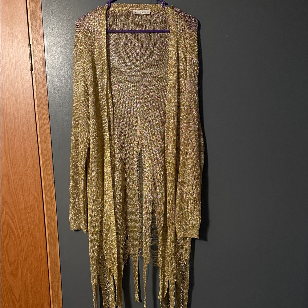 St. John's Bay Shimmering Gold Fringe Cardigan